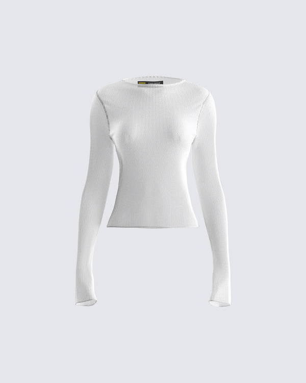 finesse Emil White Plisse Long Sleeve Top
