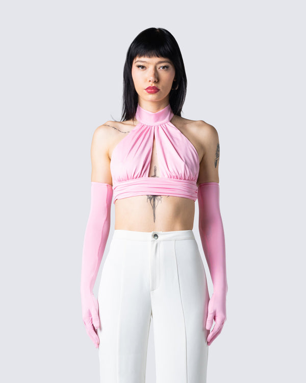 Finesse Emmy Pink Halter Crop Top