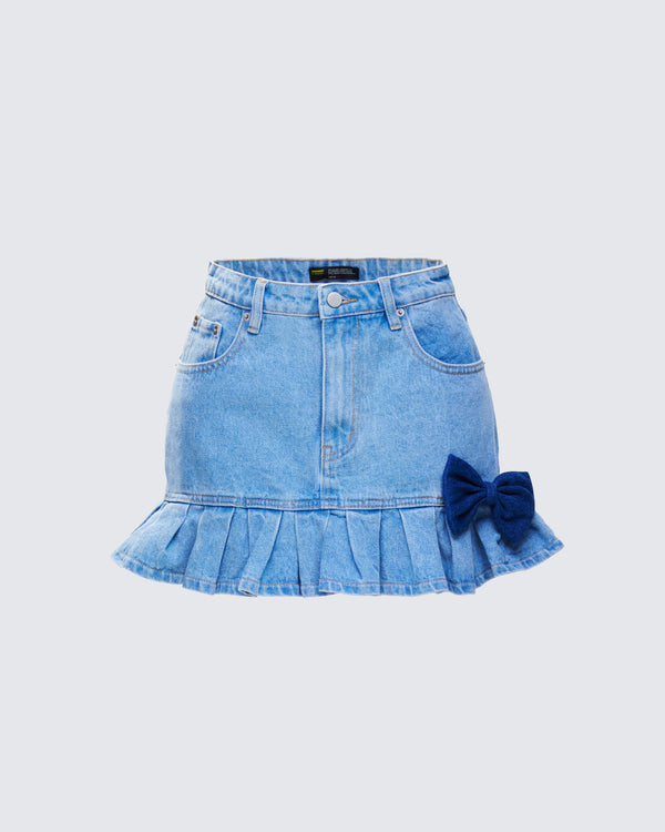 finesse Emogen Pleated Denim Mini Skirt