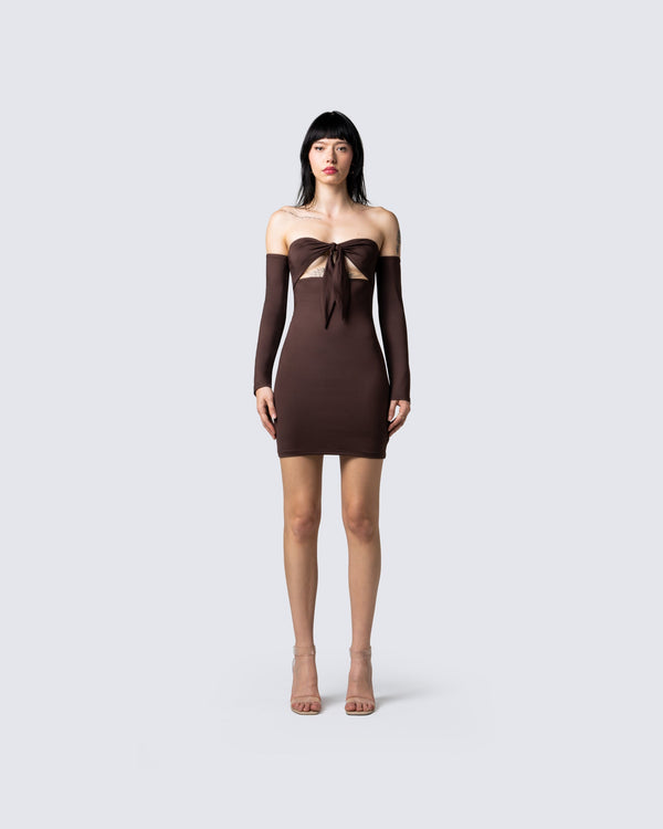 Finesse Emsley Brown Tie Mini Dress