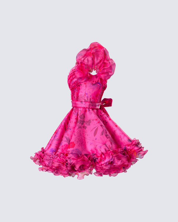 Finesse Eni Pink Floral Organza Mini Dress