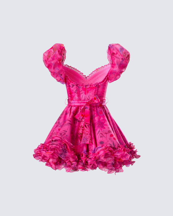 Finesse Eni Pink Floral Organza Mini Dress