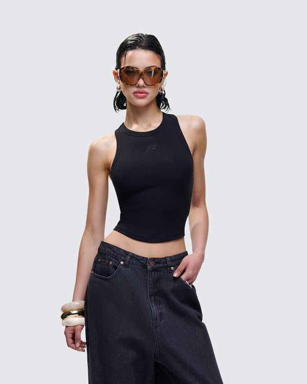 Finesse Enid Black Scoop Hem Tank Top