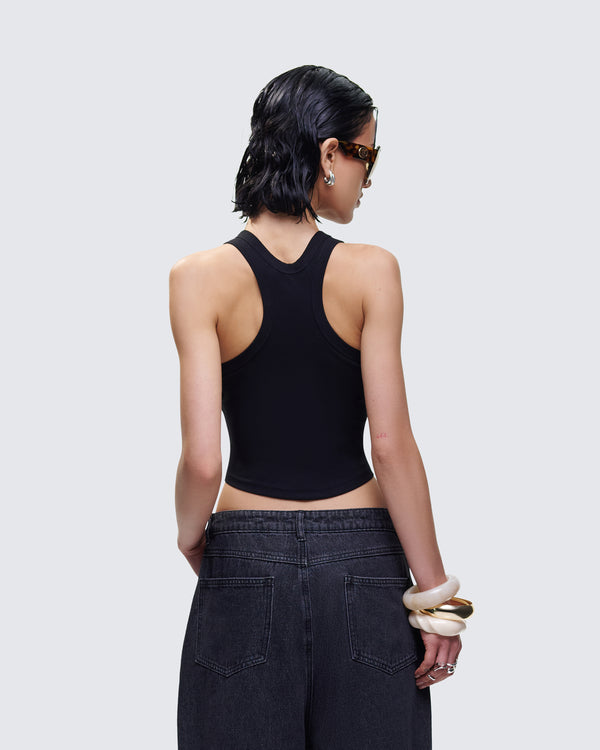 Finesse Enid Black Scoop Hem Tank Top