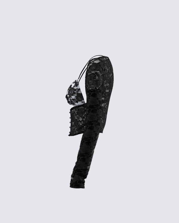 Finesse Esmarie Black Lace Sheer Long Sleeve Top