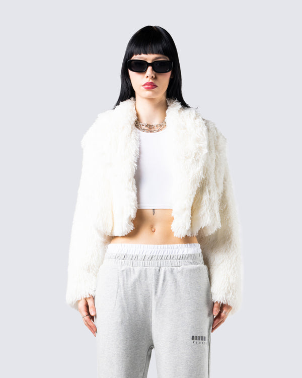Finesse Estella Ivory Vegan Fur Coat