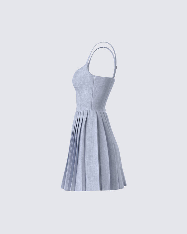 Finesse Eudora Grey Pleated Mini Dress