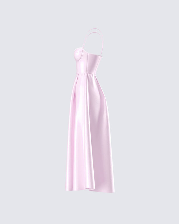 Finesse Eulla Pink Satin Midi Dress
