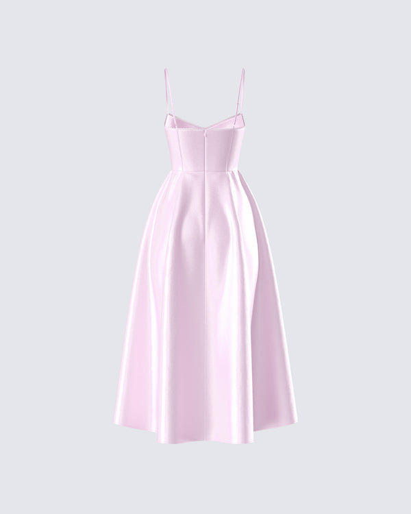Finesse Eulla Pink Satin Midi Dress
