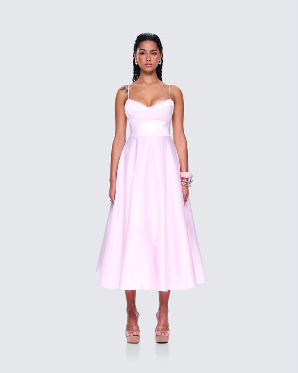 Finesse Eulla Pink Satin Midi Dress