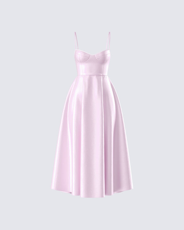 finesse Eulla Pink Satin Midi Dress