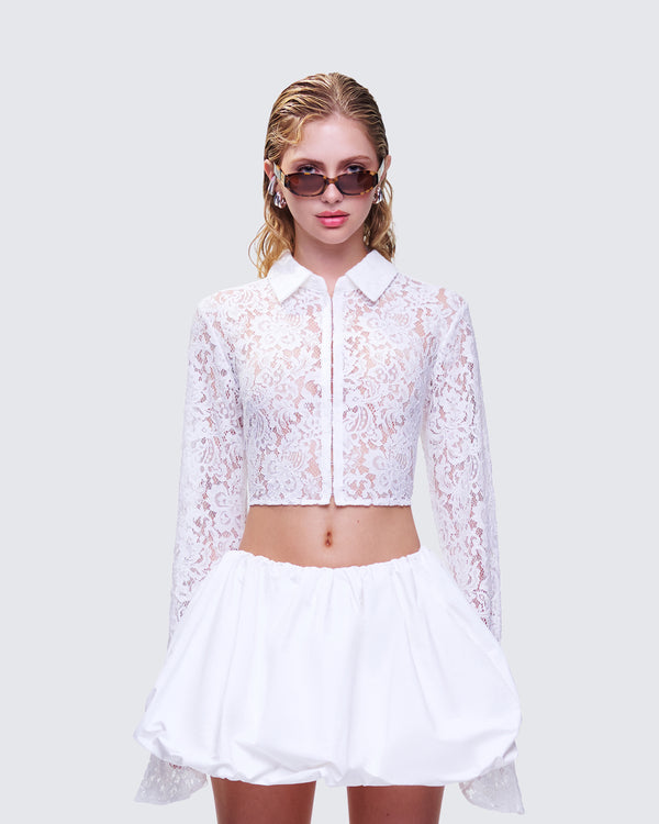 Finesse Eunji White Lace Blouse Top