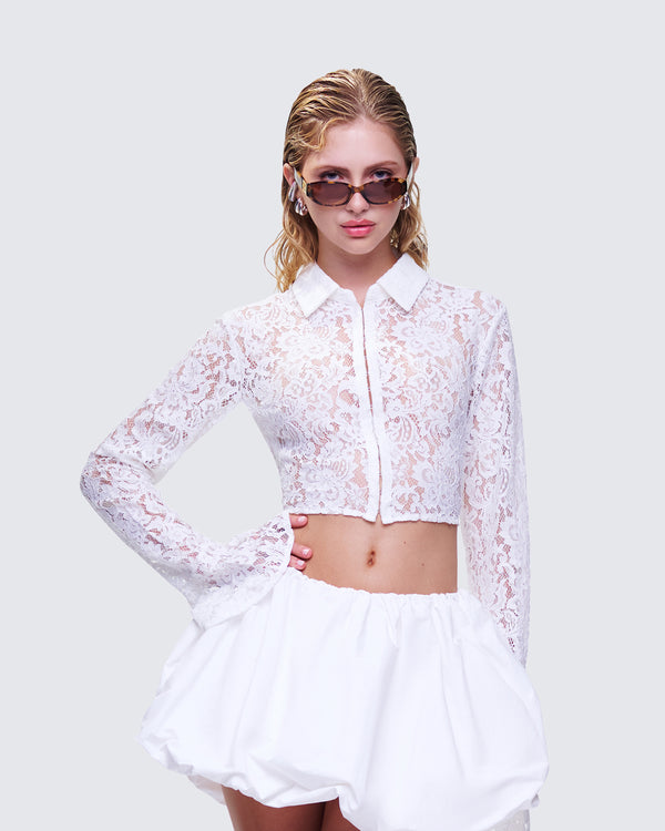 Finesse Eunji White Lace Blouse Top