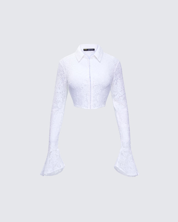 finesse Eunji White Lace Blouse Top