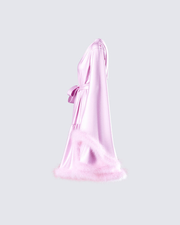 Finesse Evalie Pink Feather Trim Robe