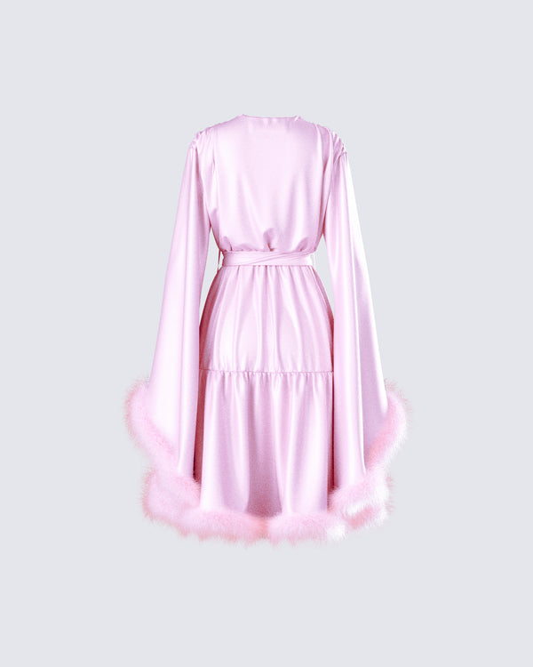 Finesse Evalie Pink Feather Trim Robe