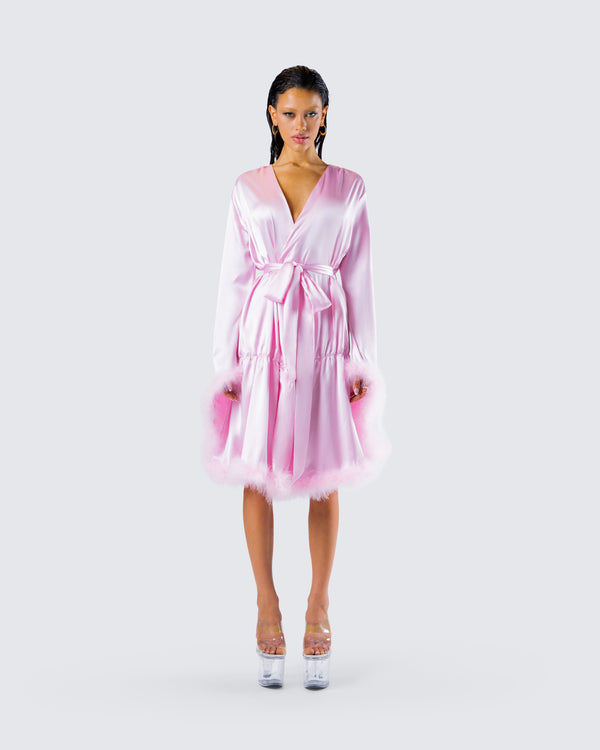 Finesse Evalie Pink Feather Trim Robe