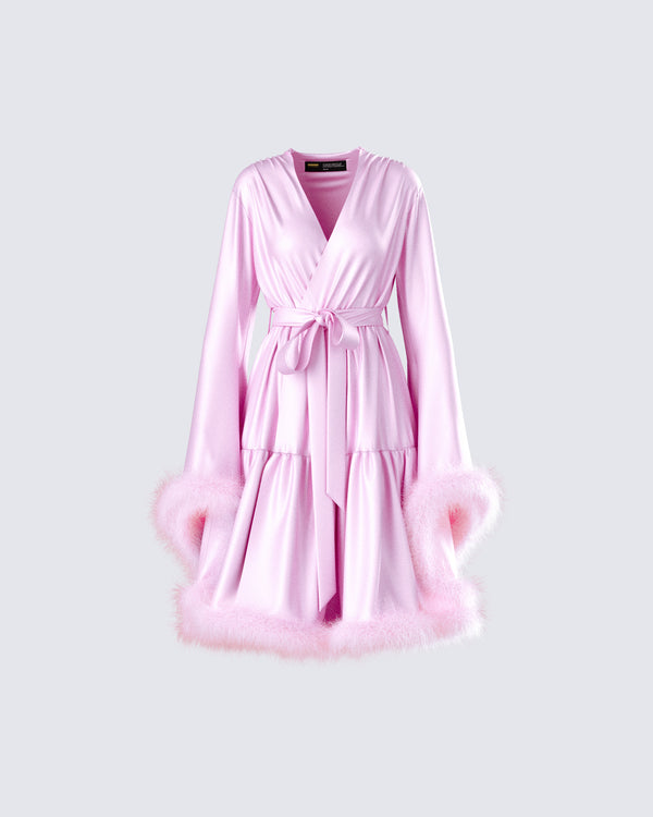 finesse Evalie Pink Feather Trim Robe
