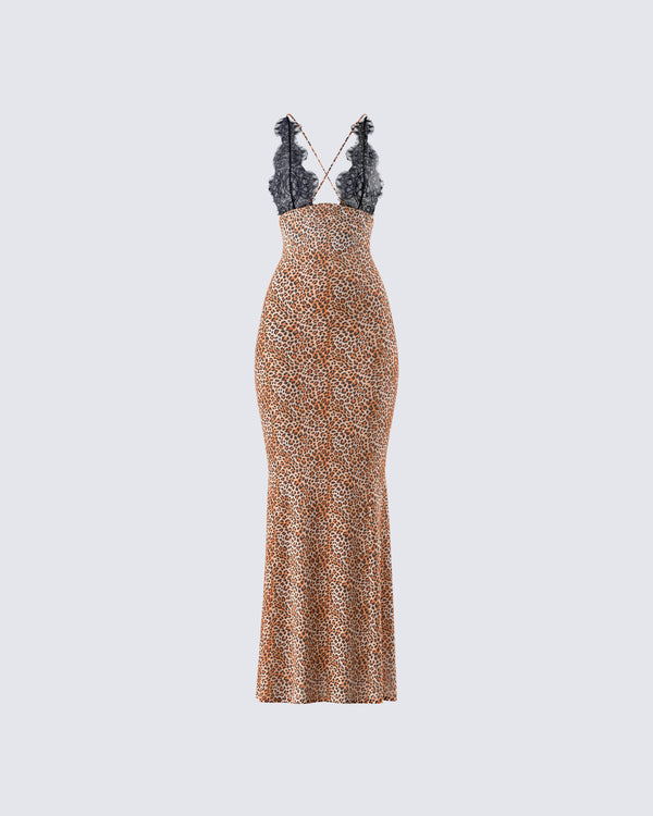 finesse Evodie Leopard Print Maxi Dress