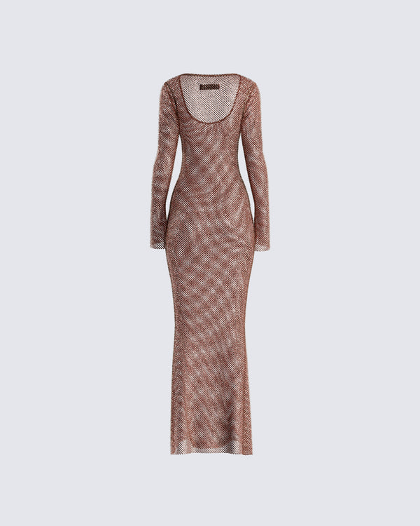 Finesse Ewa Brown Rhinestone Maxi Dress