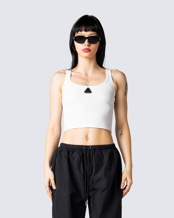 Finesse Ezra White Logo Tank Top