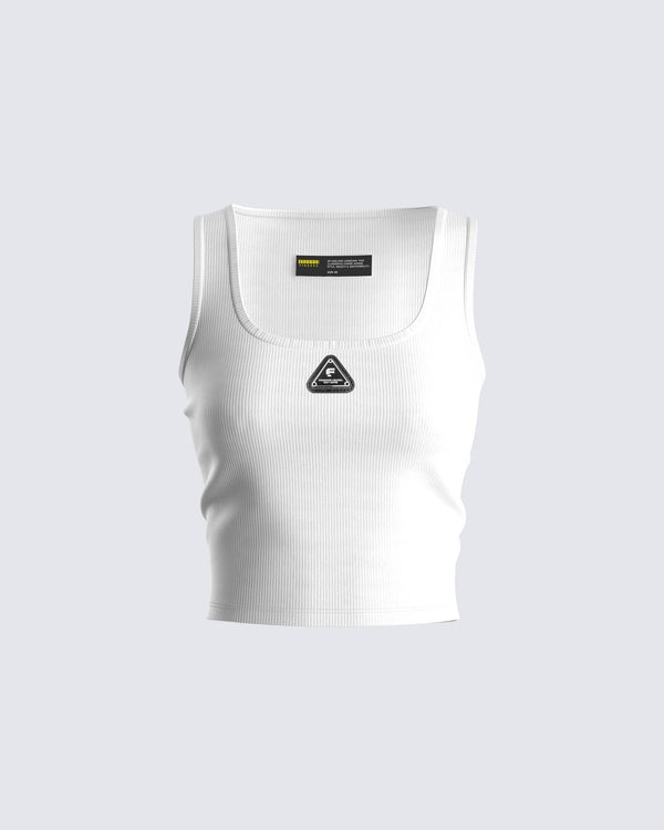 finesse Ezra White Logo Tank Top