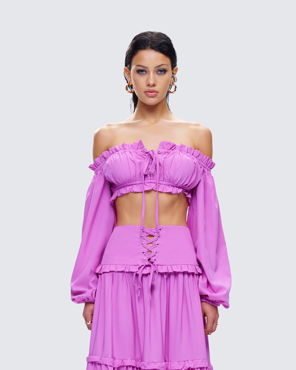 Finesse Fabiana Lilac Off Shoulder Crop Top