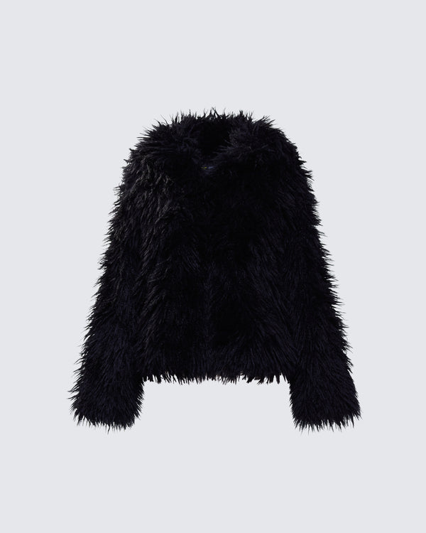 finesse Fae Black Boxy Faux Fur Coat