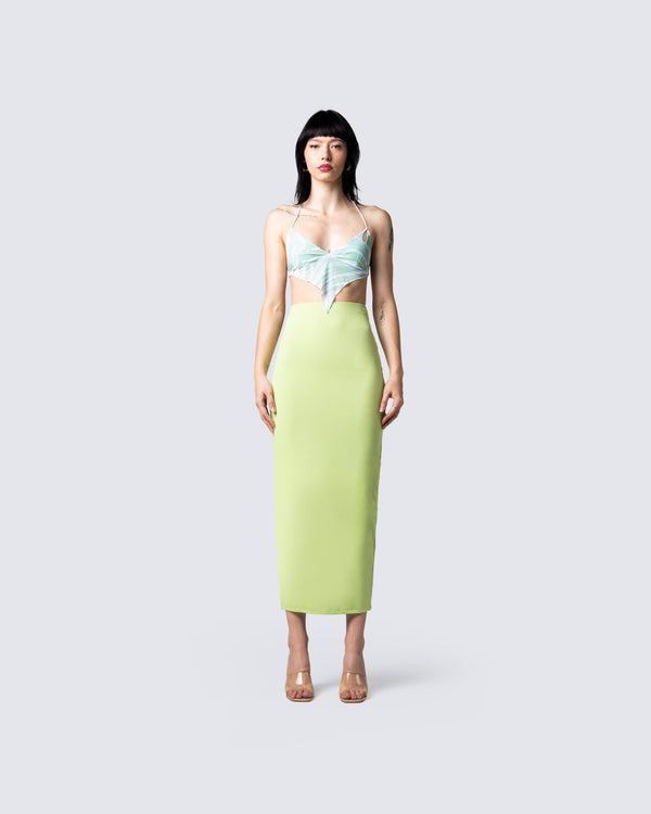Finesse Fallon Light Green Maxi Skirt