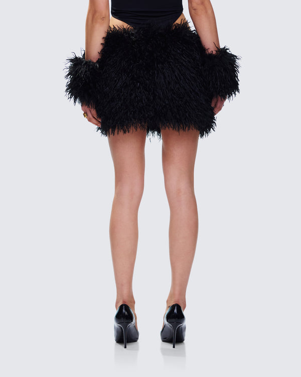 Finesse Fara Black Faux Fur Micro Mini Skirt