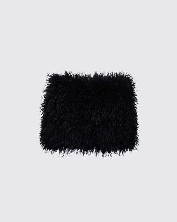 finesse Fara Black Faux Fur Micro Mini Skirt