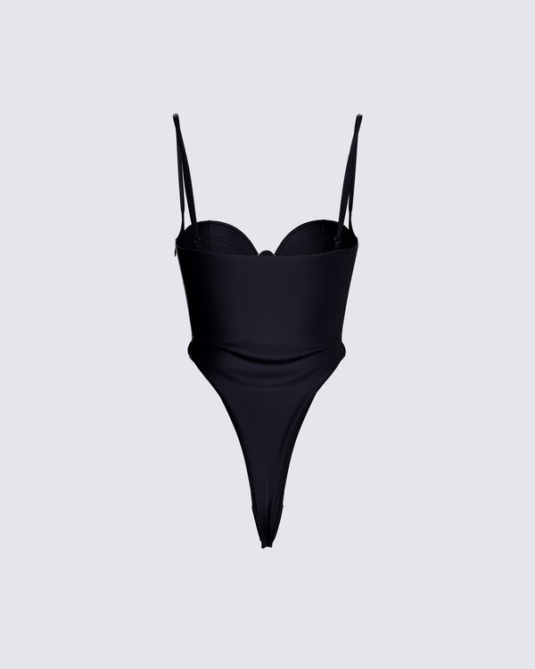 Finesse Fara Black Satin Corseted Bodysuit