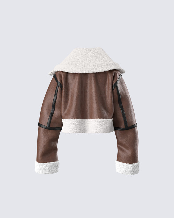 Finesse Farah Brown Vegan Leather Bomber