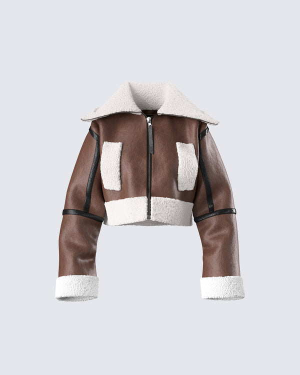 finesse Farah Brown Vegan Leather Bomber