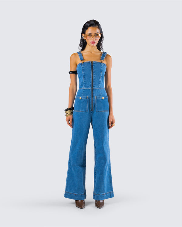 Finesse Fawn Blue Denim Overalls