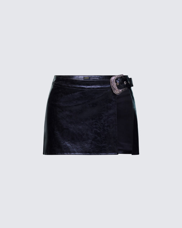 finesse Fern Black Vegan Leather Mini Skirt