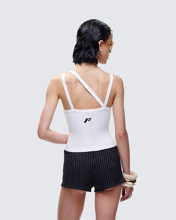 Finesse Fia White Strappy Ribbed Tank Top