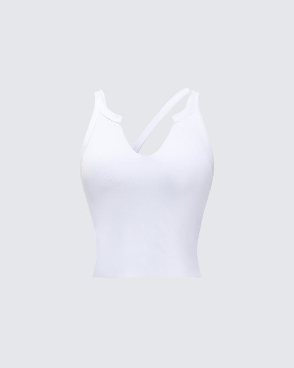 finesse Fia White Strappy Ribbed Tank Top