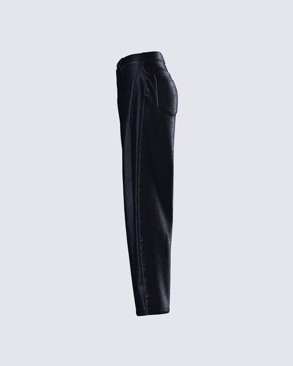 Finesse Flavia Black Vegan Leather Barrel Pant