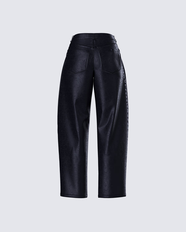 Finesse Flavia Black Vegan Leather Barrel Pant