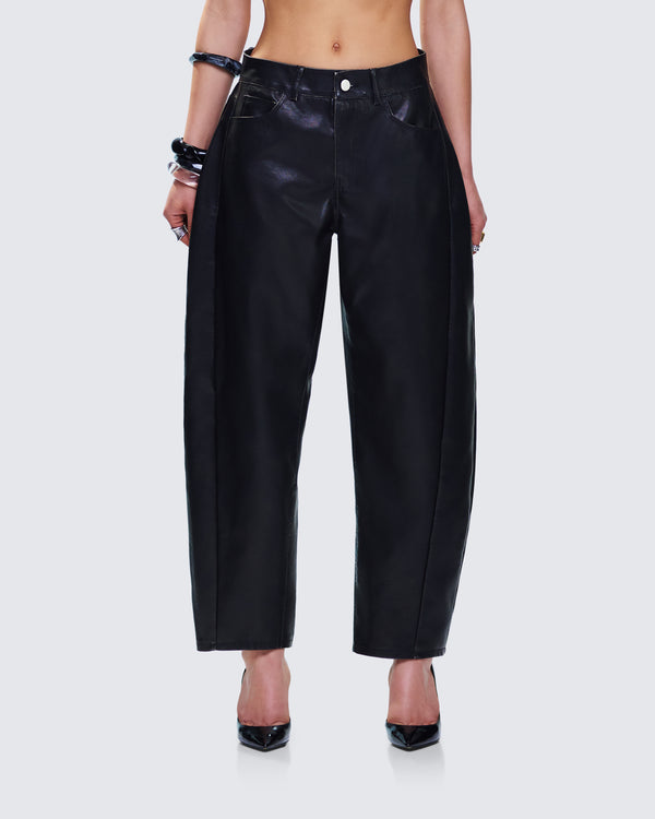 Finesse Flavia Black Vegan Leather Barrel Pant