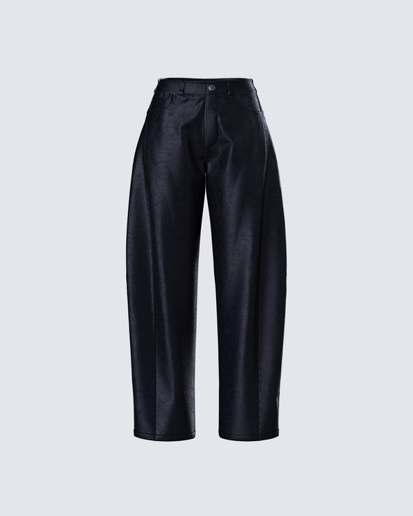 finesse Flavia Black Vegan Leather Barrel Pant