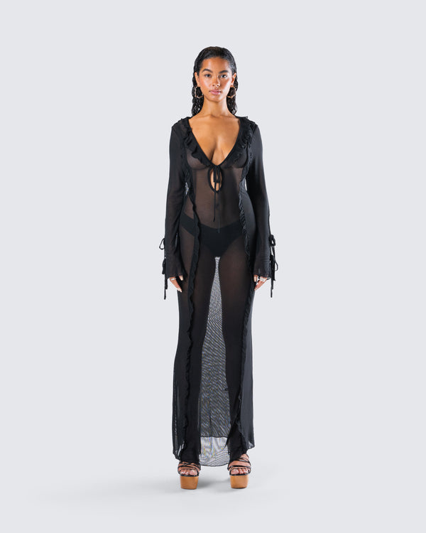 Finesse Florence Black Mesh Maxi Dress