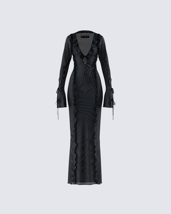 finesse Florence Black Mesh Maxi Dress