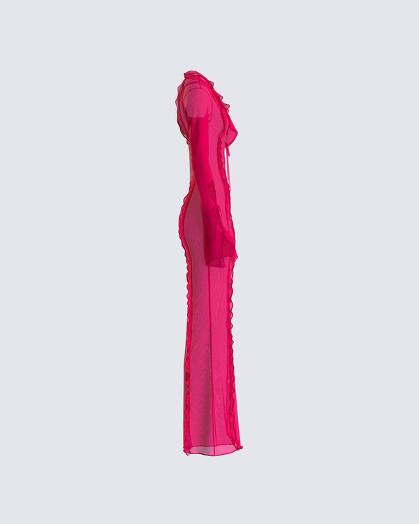 Finesse Florence Magenta Mesh Maxi Dress