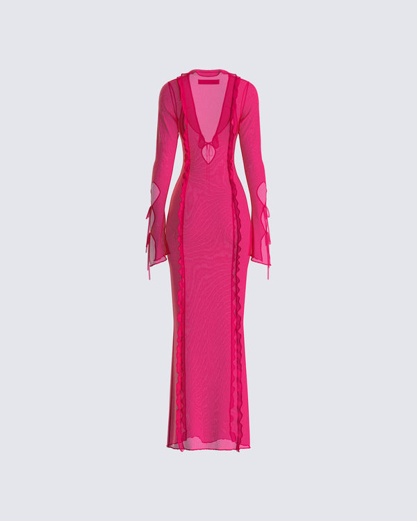 Finesse Florence Magenta Mesh Maxi Dress