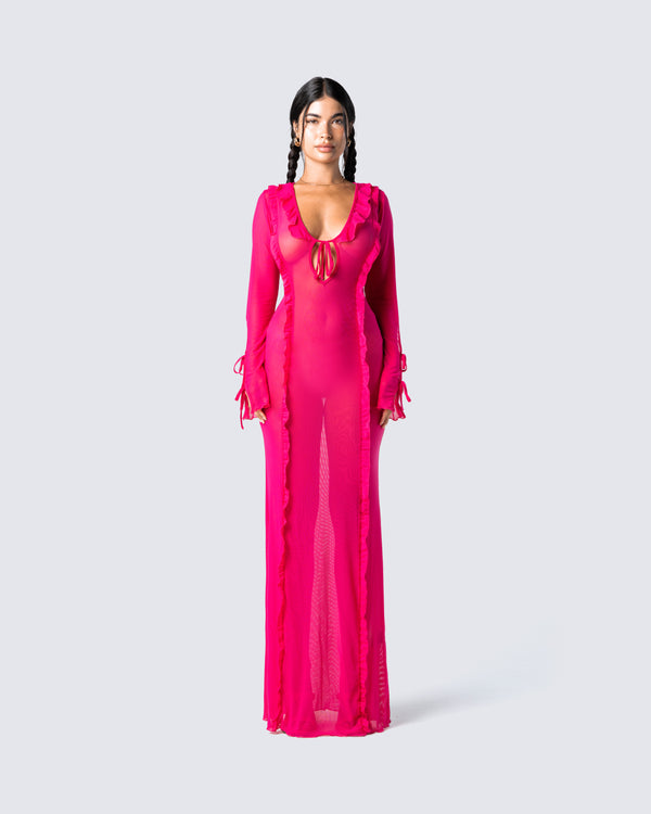 Finesse Florence Magenta Mesh Maxi Dress