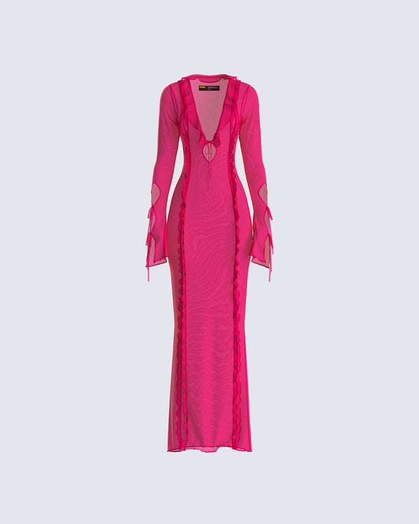 finesse Florence Magenta Mesh Maxi Dress