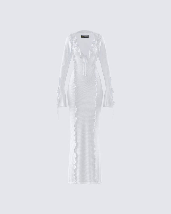finesse Florence White Mesh Maxi Dress