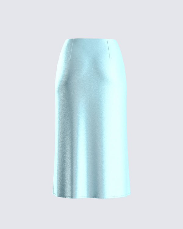 Finesse Florie Aqua Satin Midi Skirt